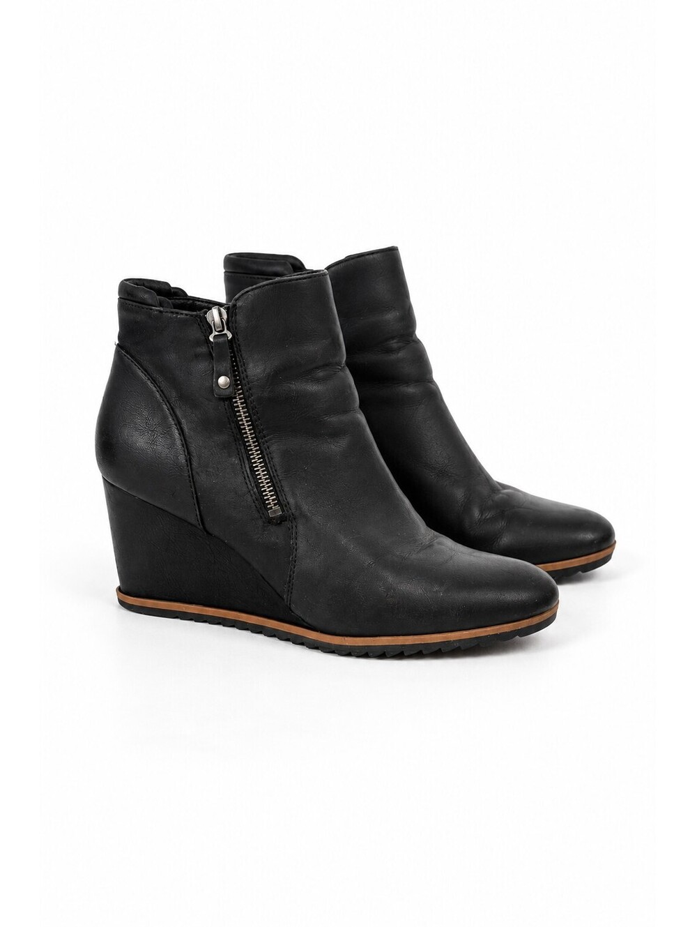 SOUL Naturalizer Haley Black Wedge Booties Side Zip Comfort Womens Size 10W
